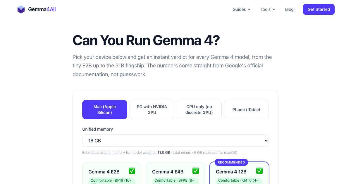 Gemma4All Hardware Checker screenshot