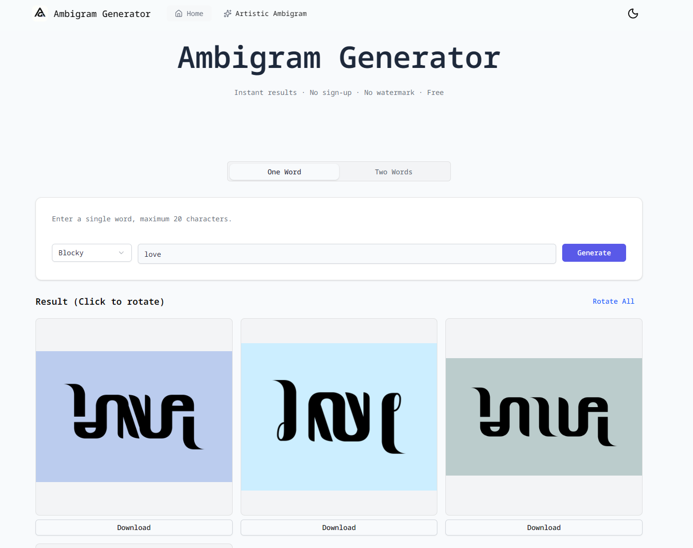 AmbigramGenerator.org screenshot