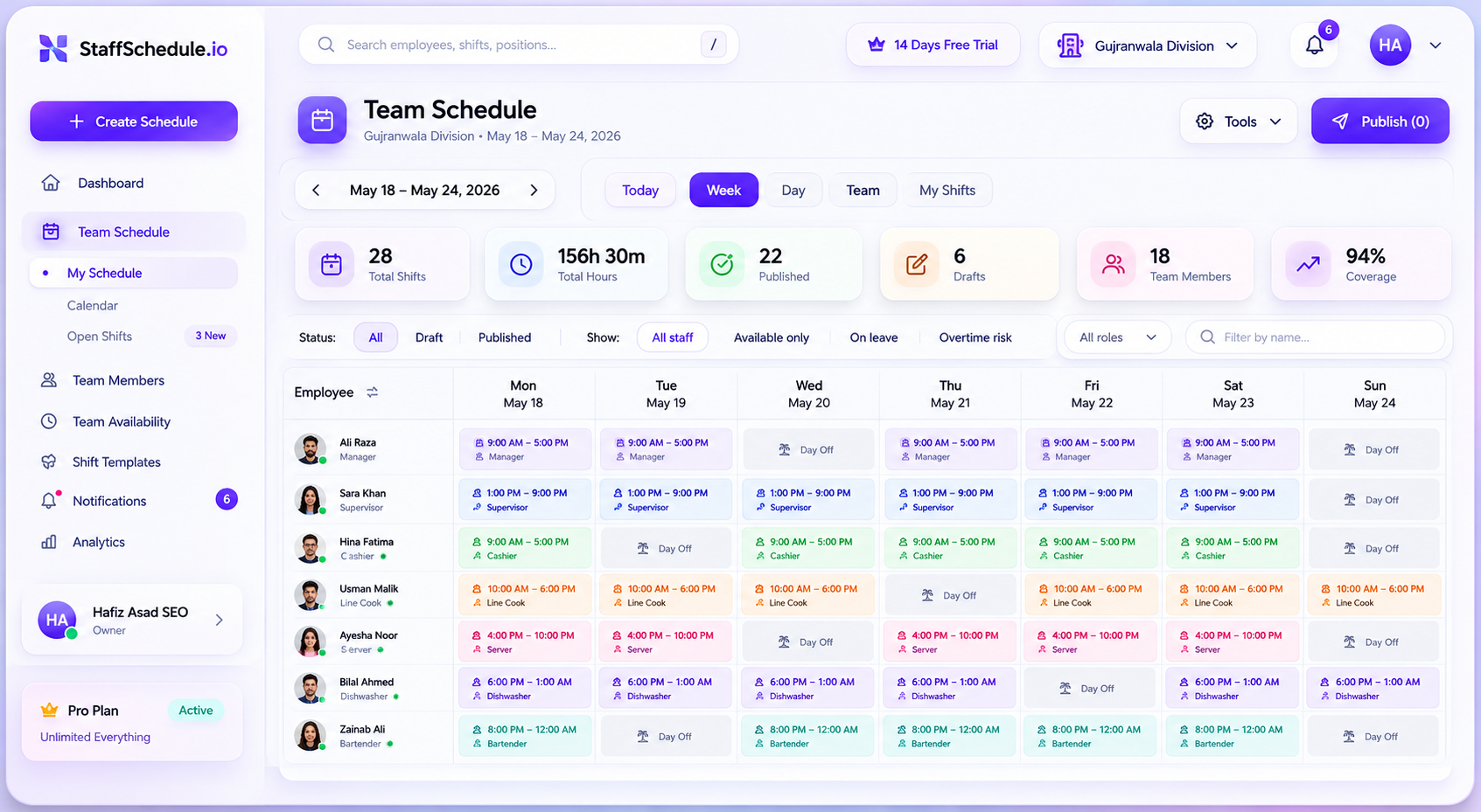 Staff Scheduling screenshot