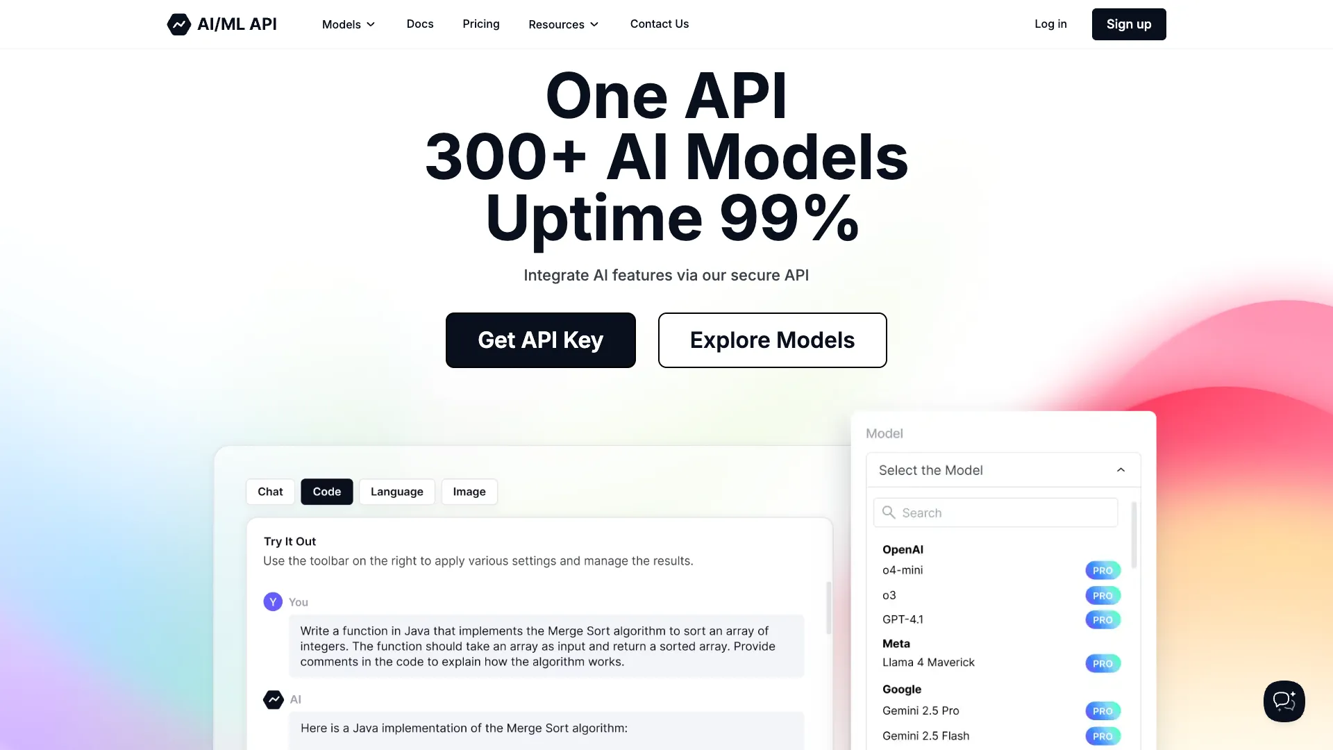AI/ML API screenshot
