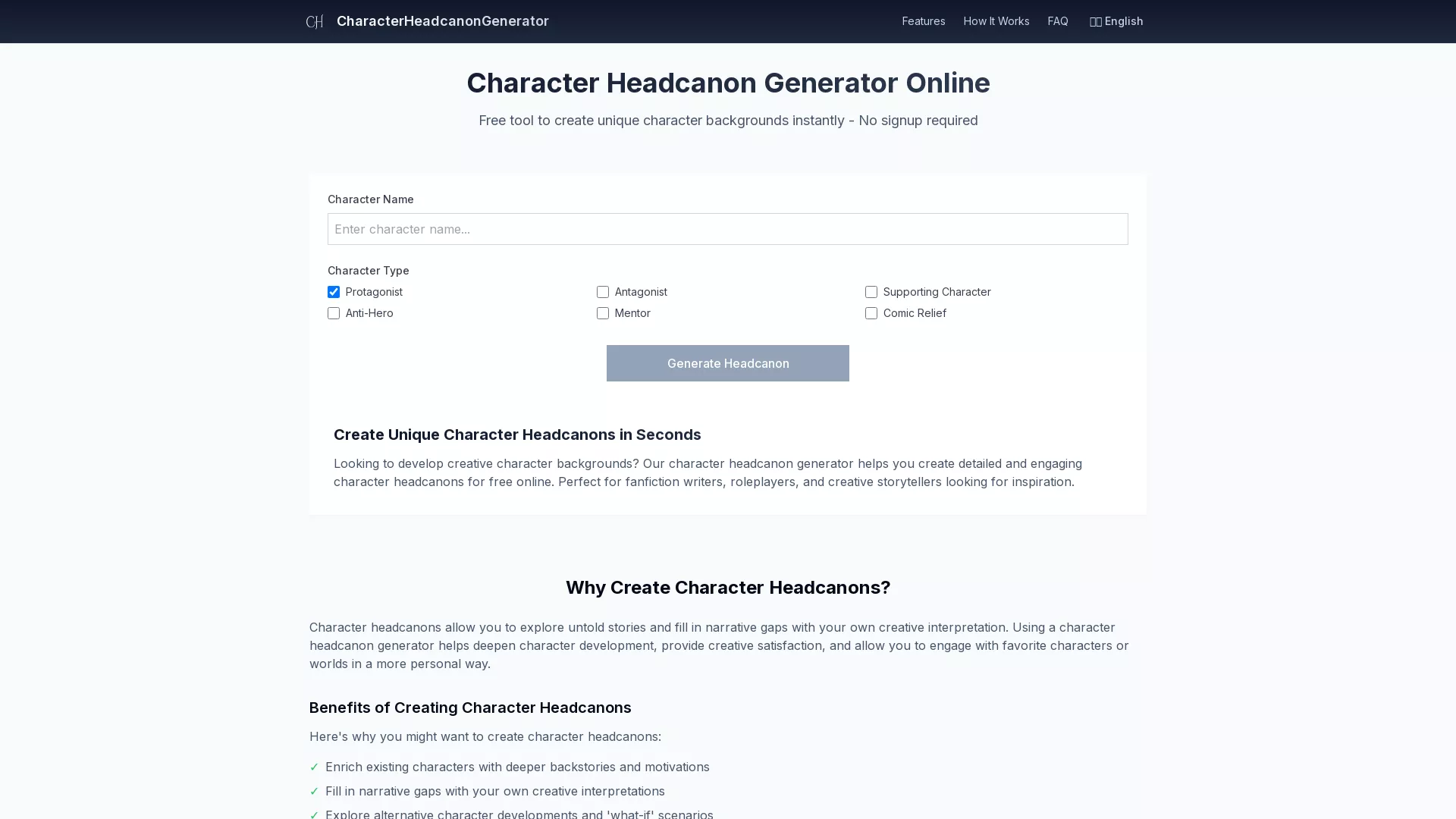 Character Headcanon Generator screenshot