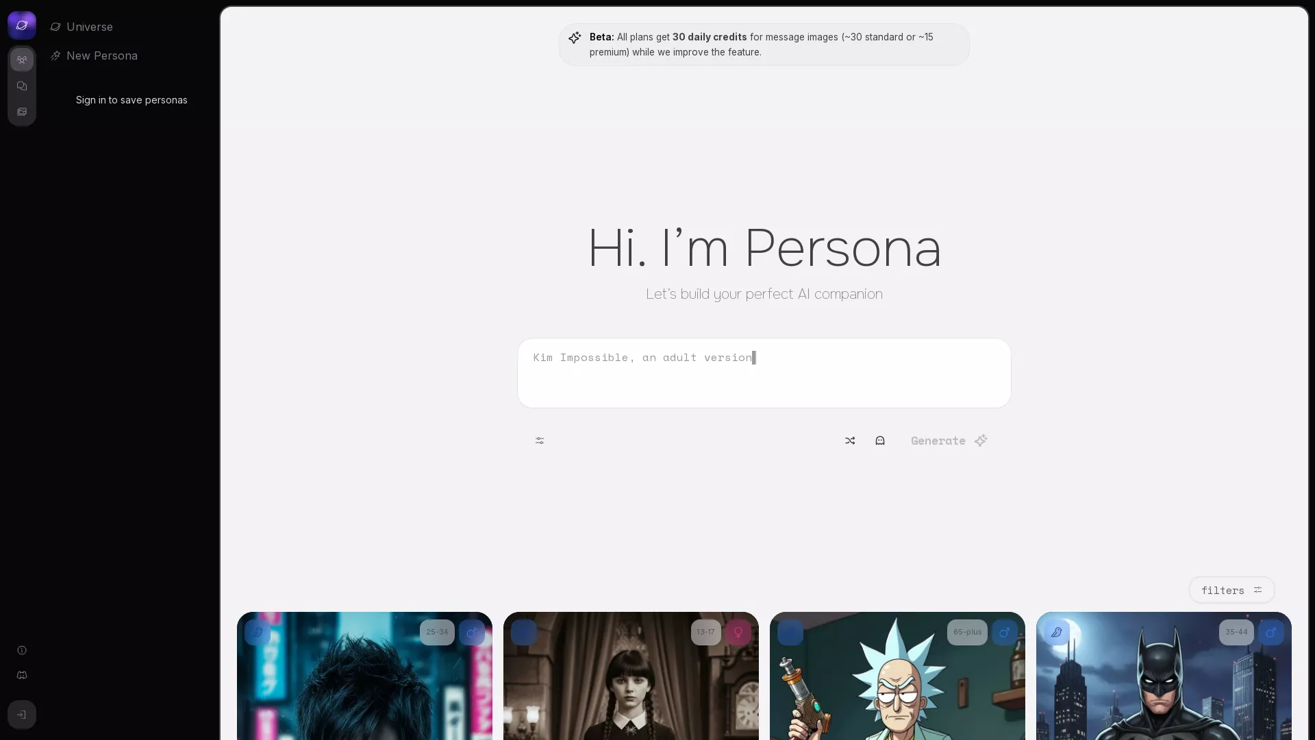 Persona screenshot