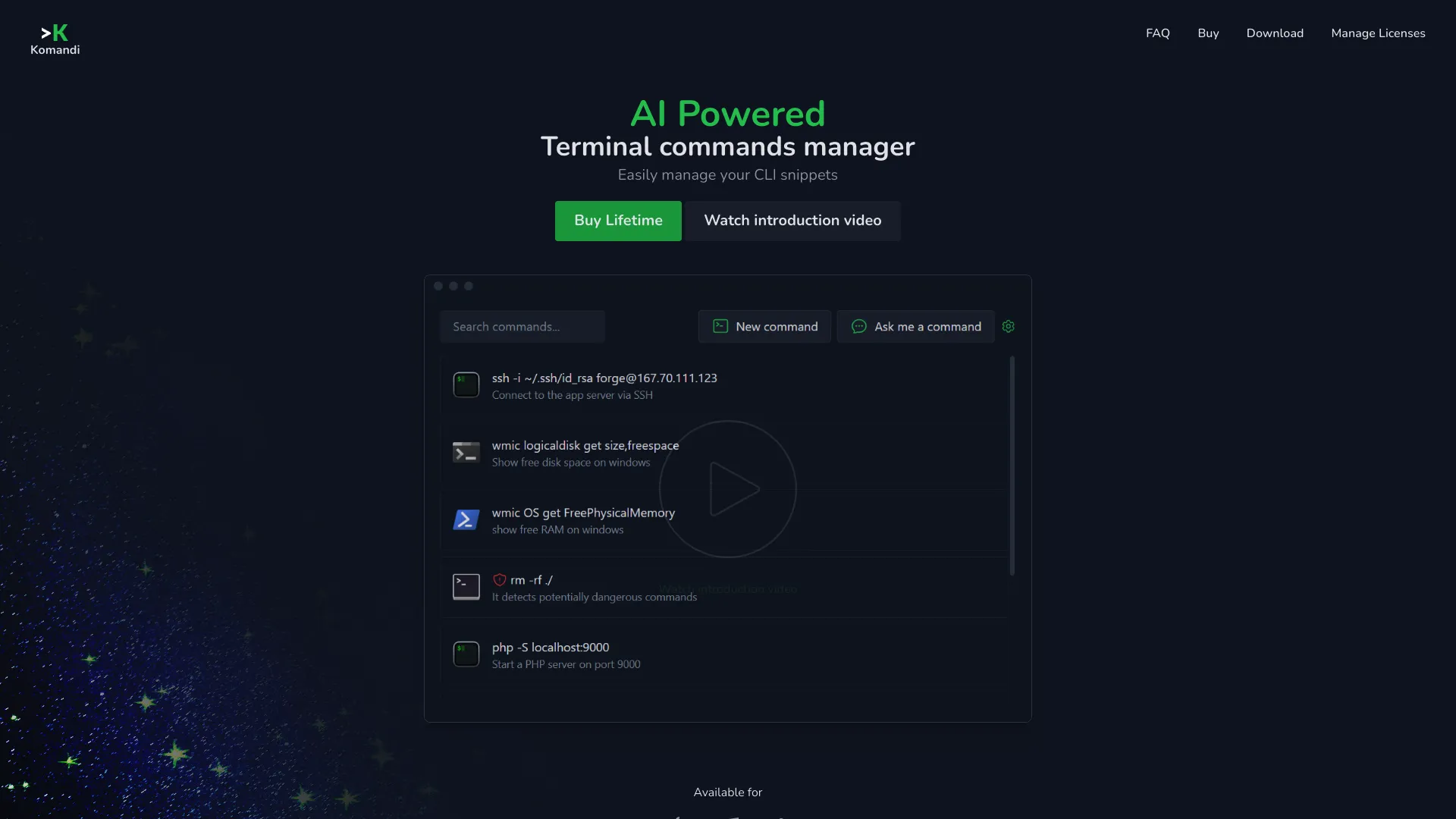 Komandi screenshot