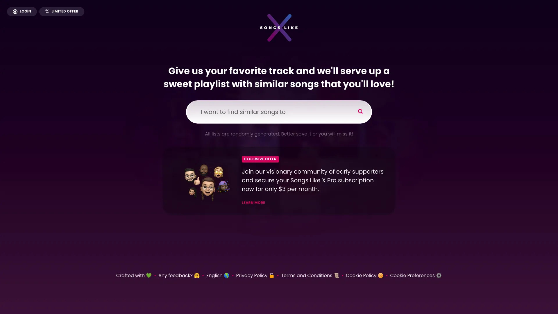 Songslikex screenshot