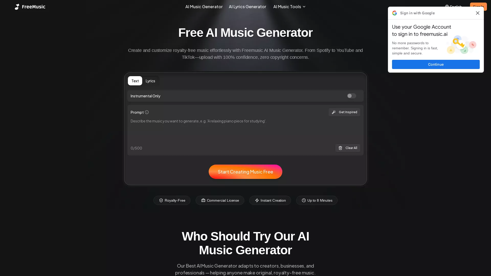 FreeMusic AI screenshot