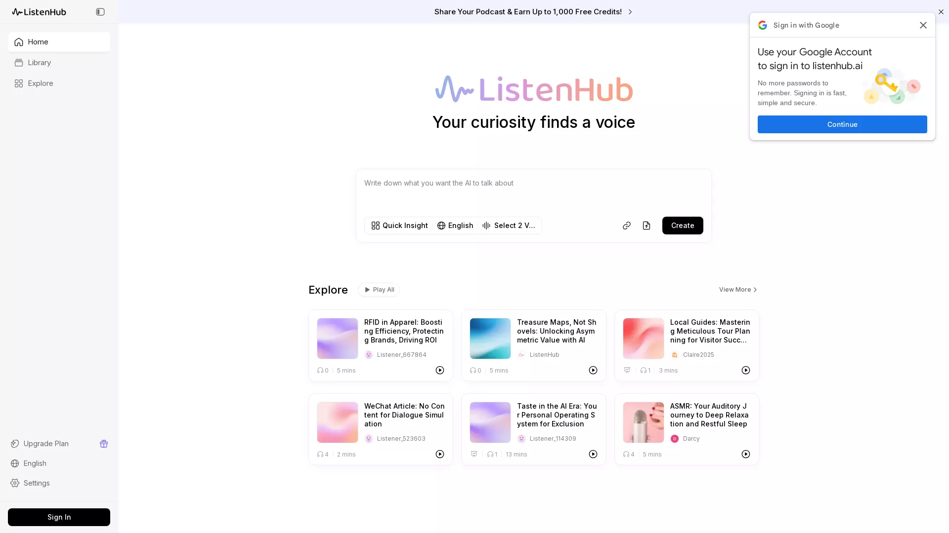 ListenHub screenshot