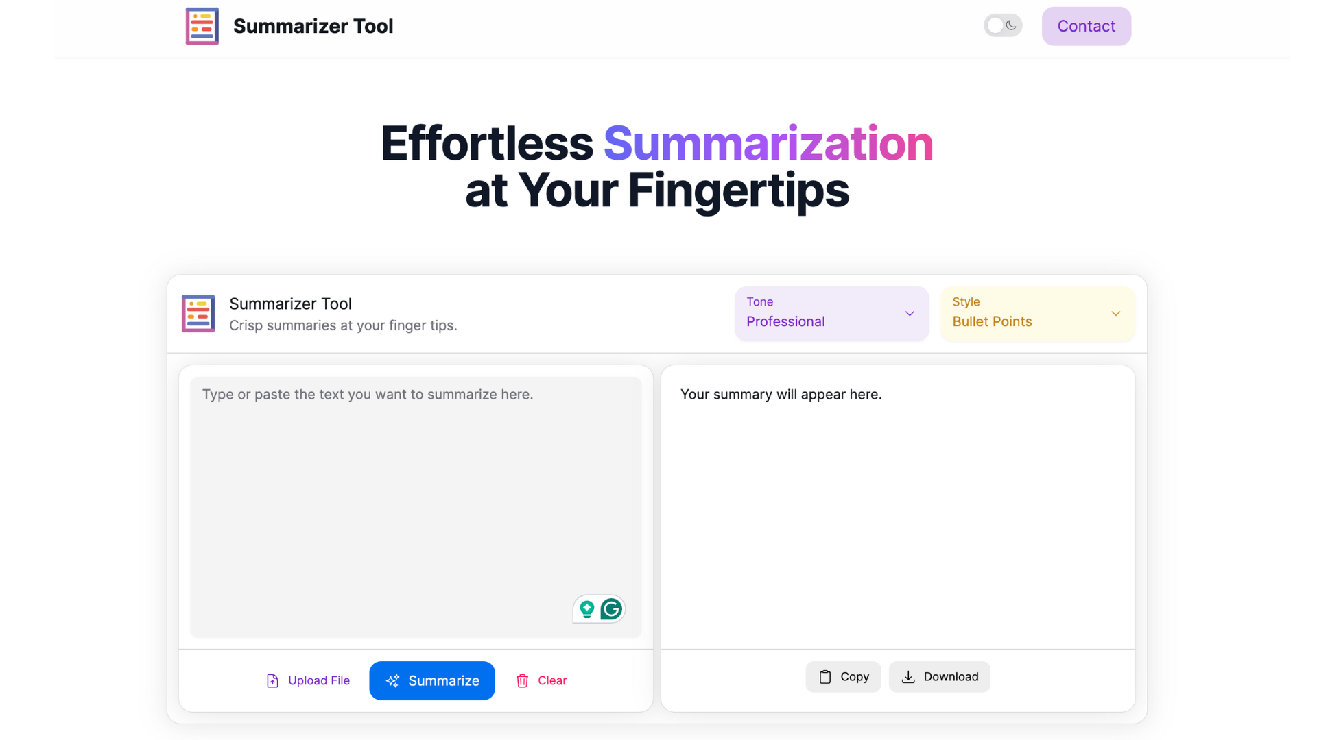 Summarizer Tool screenshot