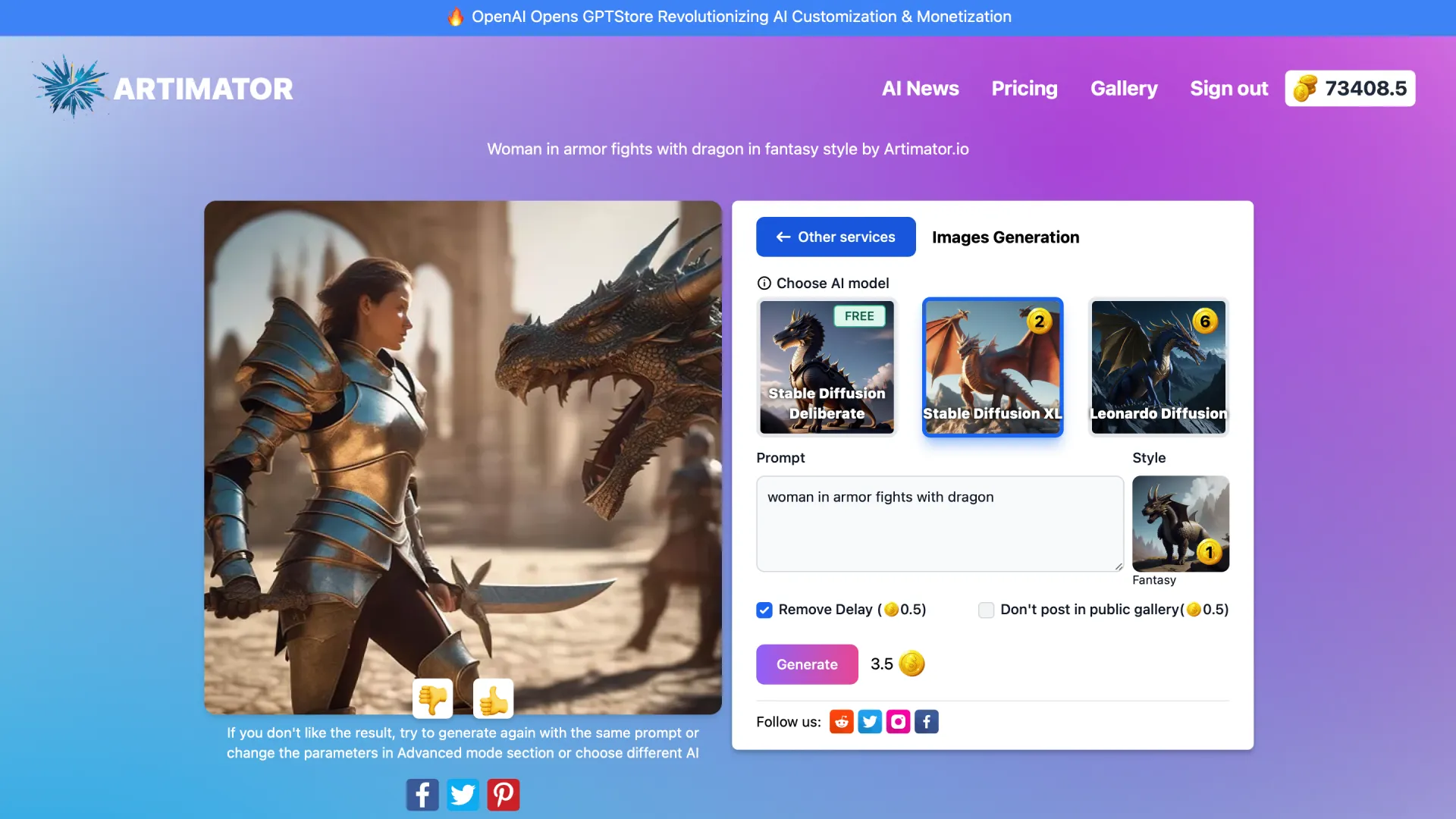 Artimator screenshot