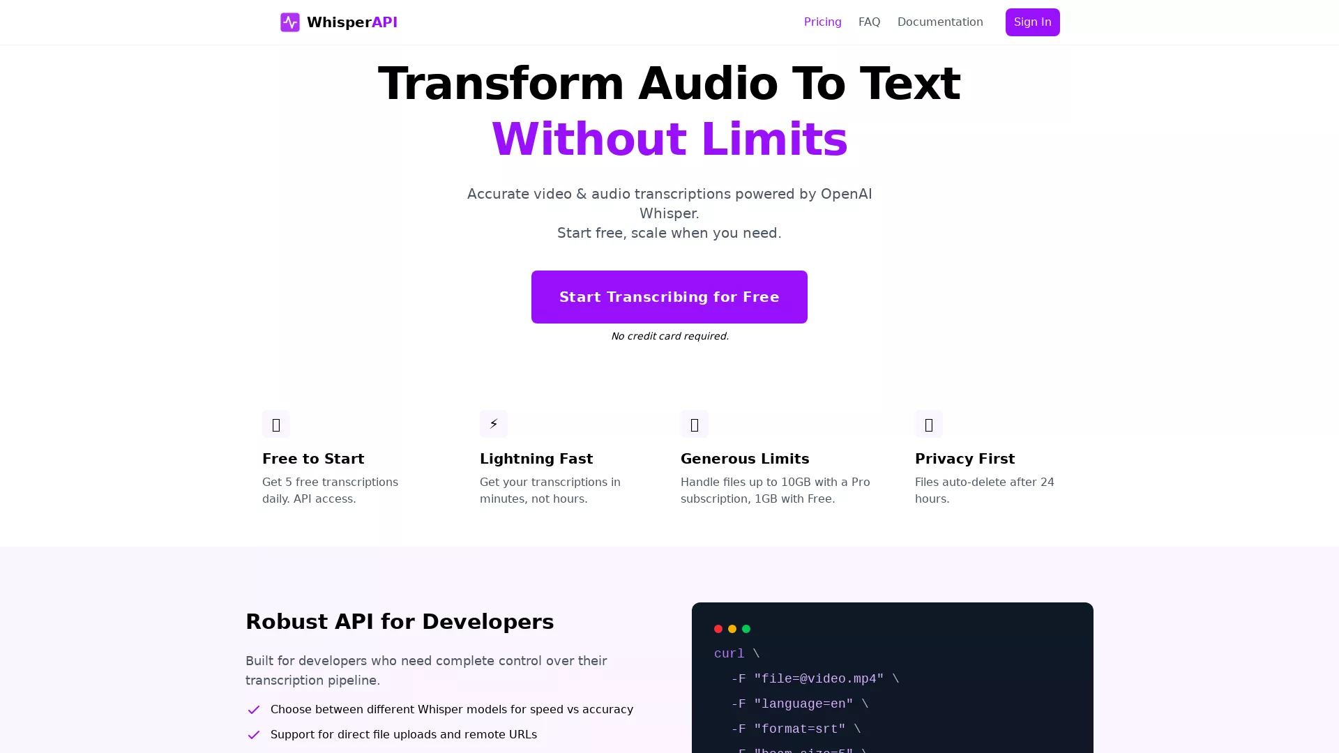 Whisper API screenshot