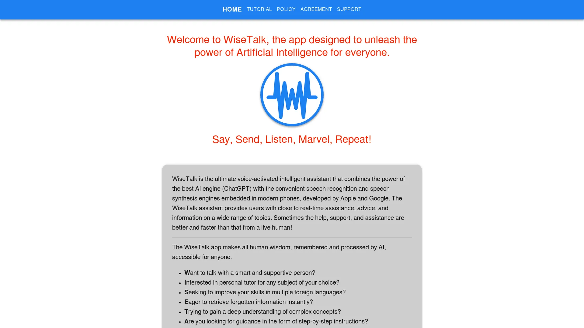Wisetalk screenshot