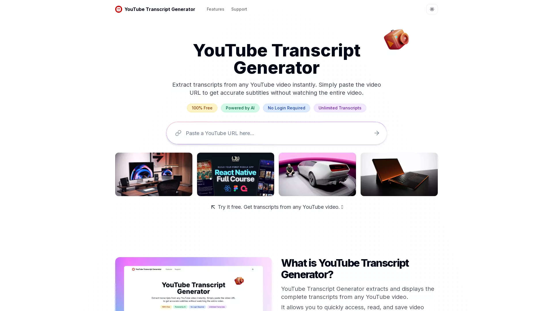 YouTube Transcript Generator screenshot