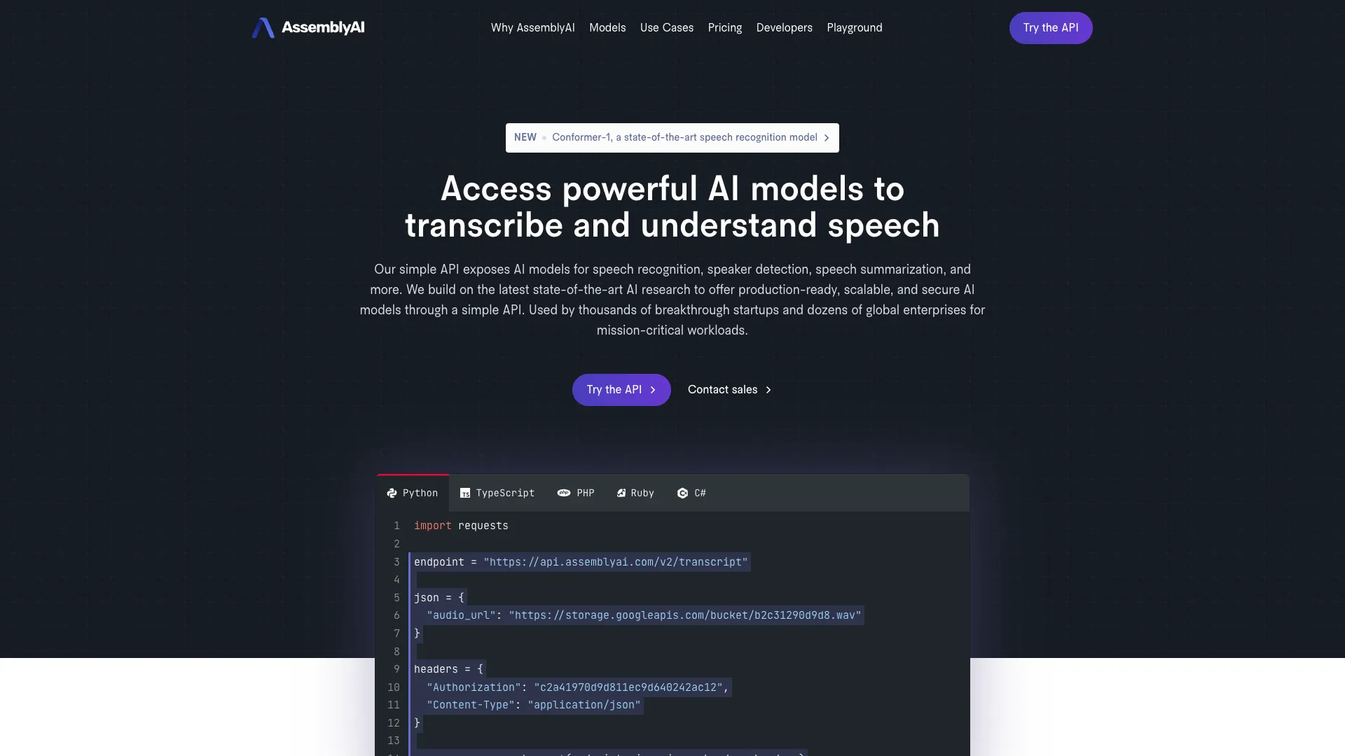 AssemblyAI screenshot