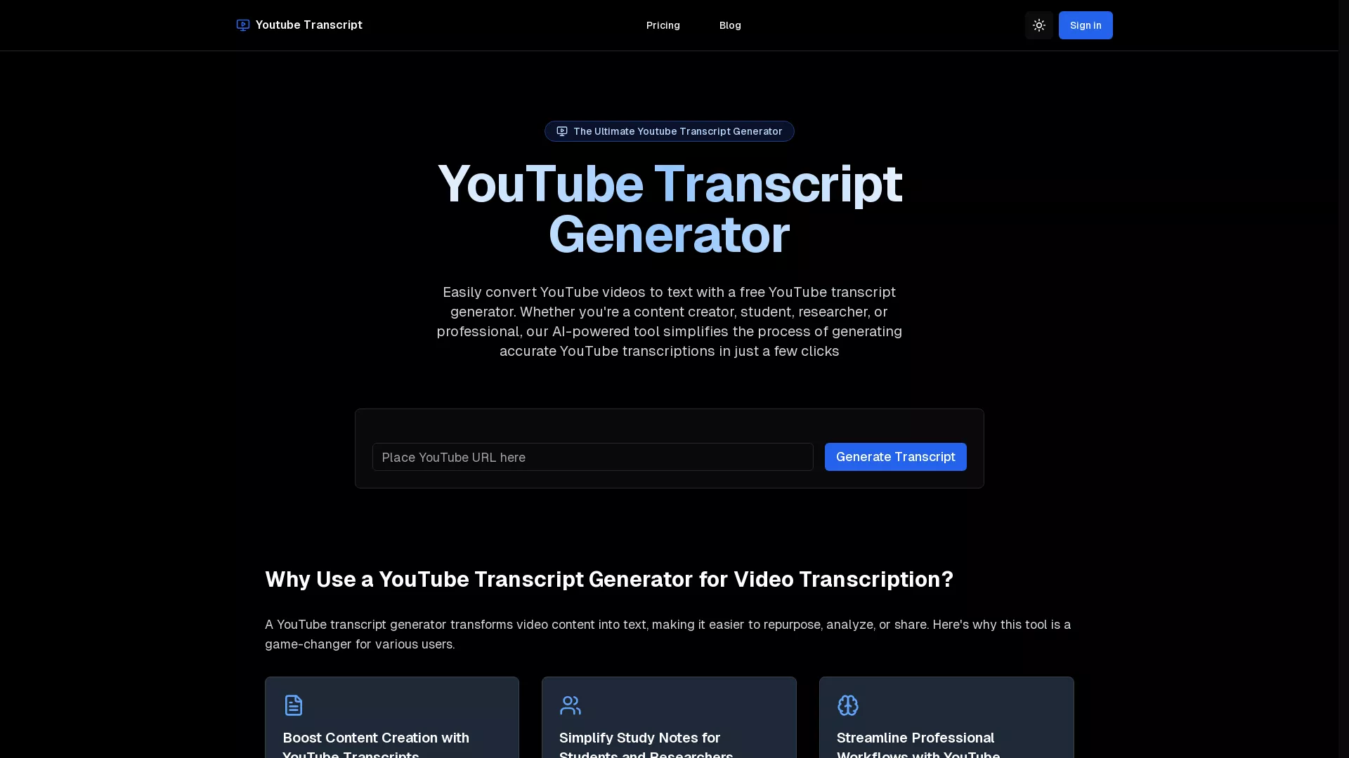 YoutubeTranscriptGenerator screenshot