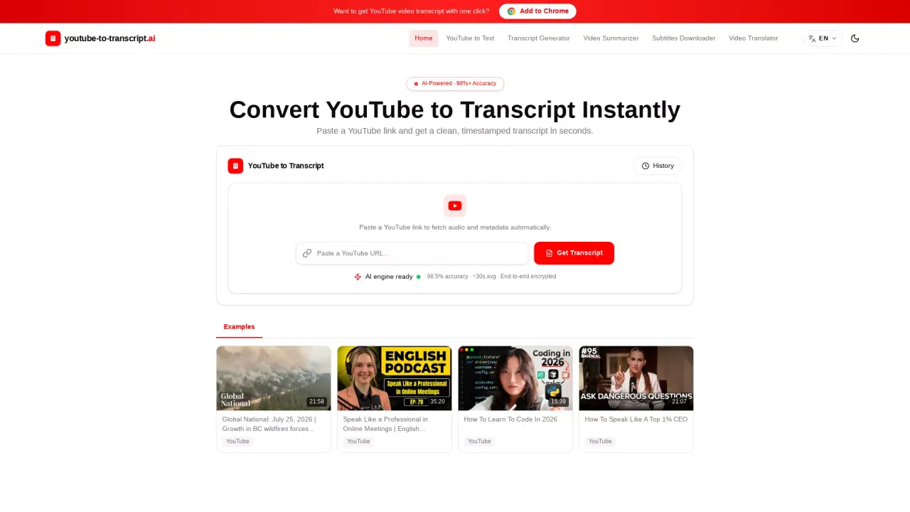 Youtube To Transcript.ai screenshot