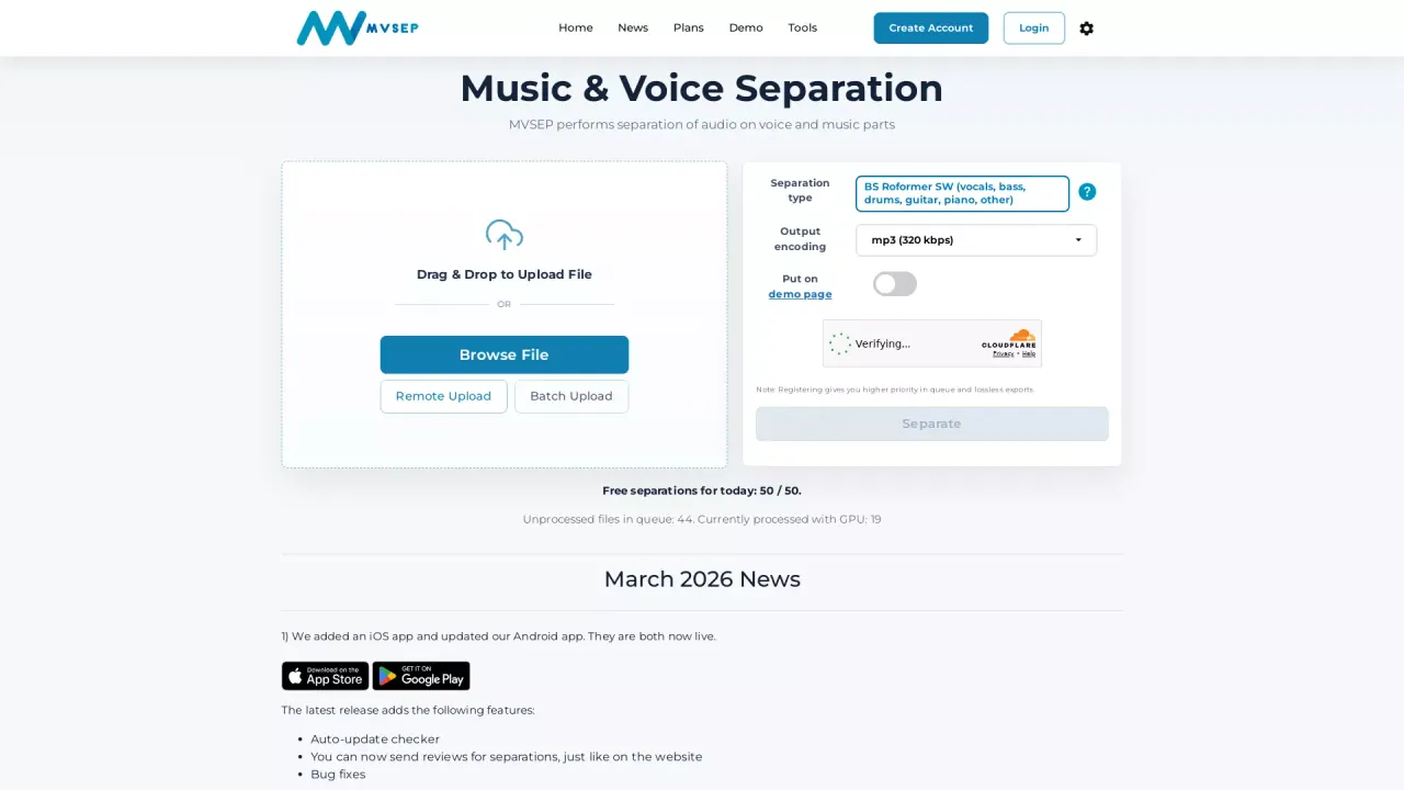 Mvsep screenshot