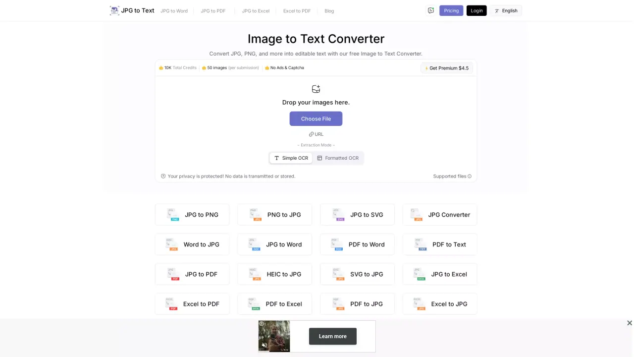 jpgtotext.com screenshot