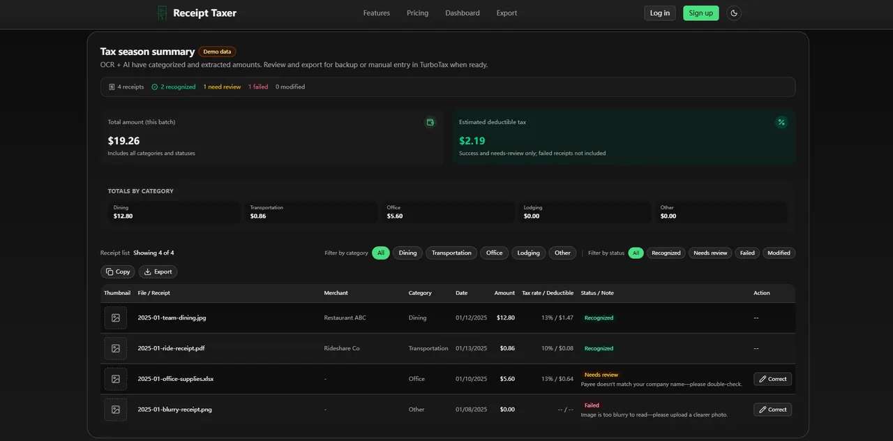 receipt-taxer.com screenshot