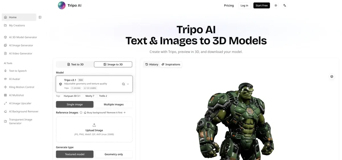 Tripo AI screenshot