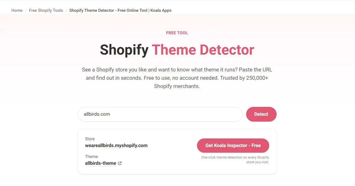 Shopify Theme Detector by Koala Apps screenshot