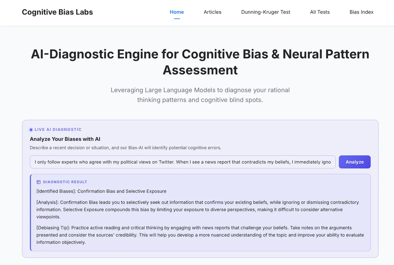 Cognitive Bias Labs screenshot