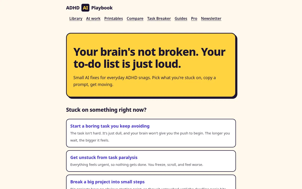 ADHD AI Playbook screenshot