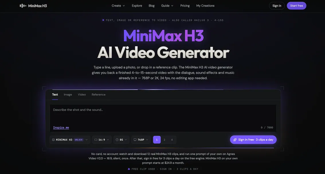 MiniMax H3 AI Video Generator screenshot