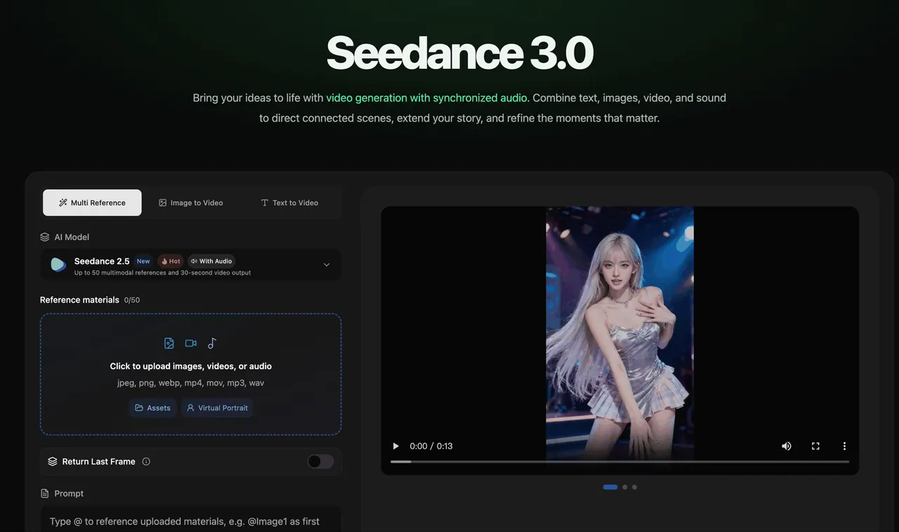 Seedance 3.0 screenshot