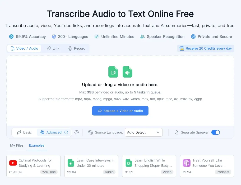 Transcribe Audio to Text (AudioConverterAI) screenshot