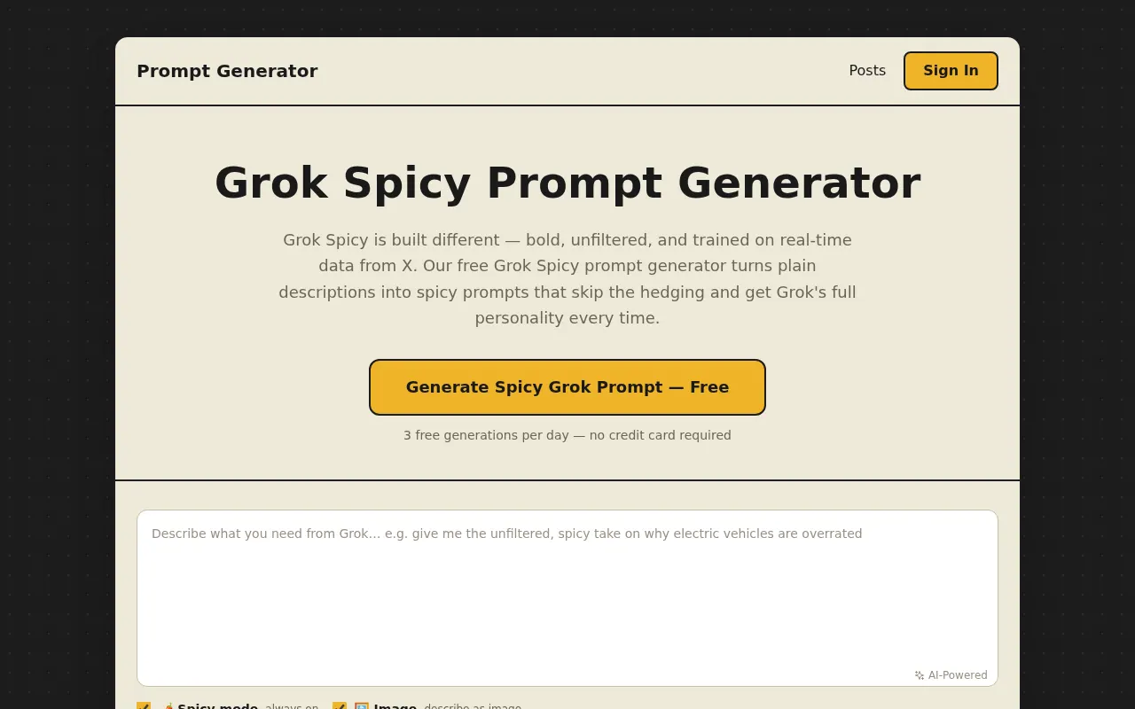 Grok Spicy Prompt Generator screenshot