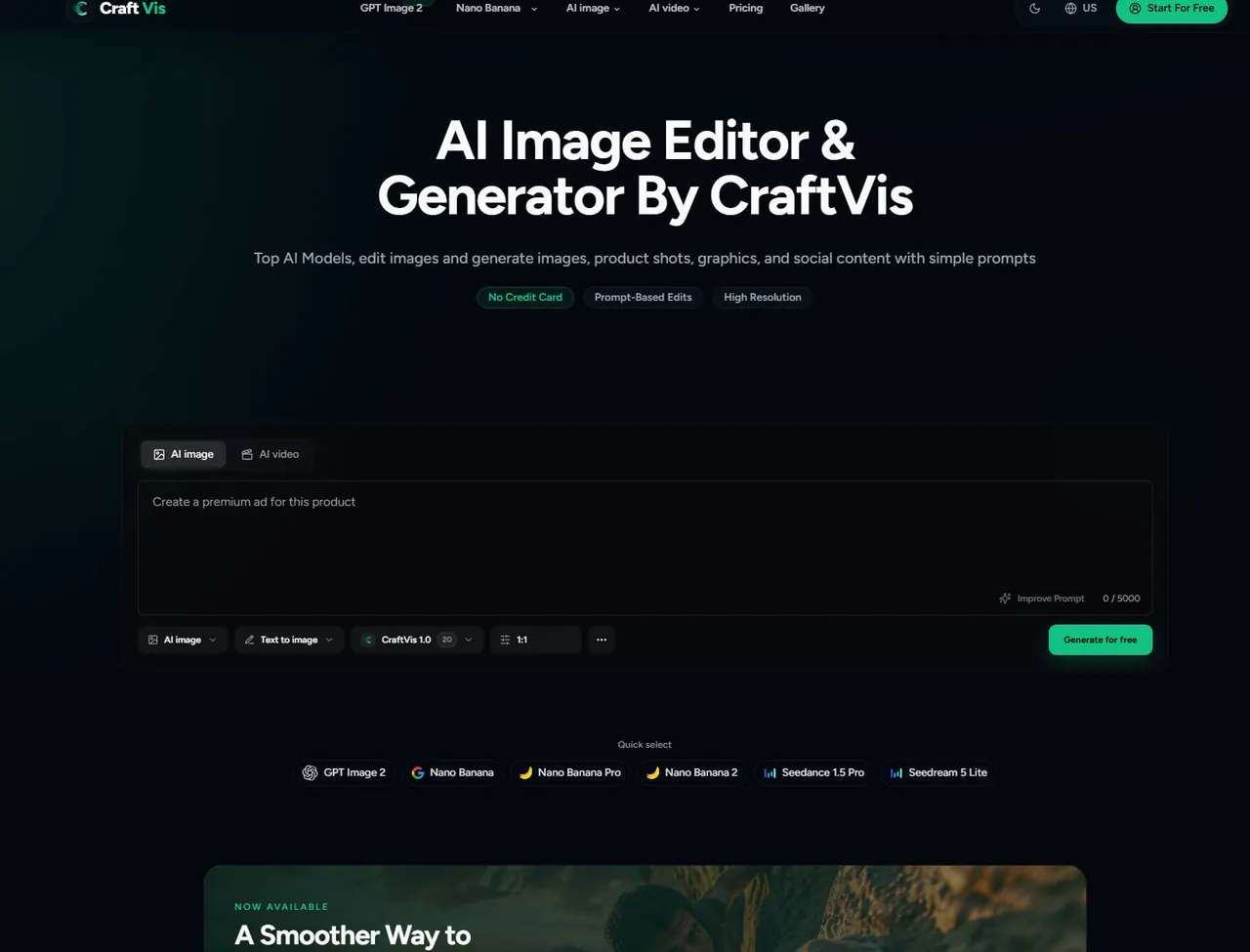 CraftVis AI Image Editor screenshot