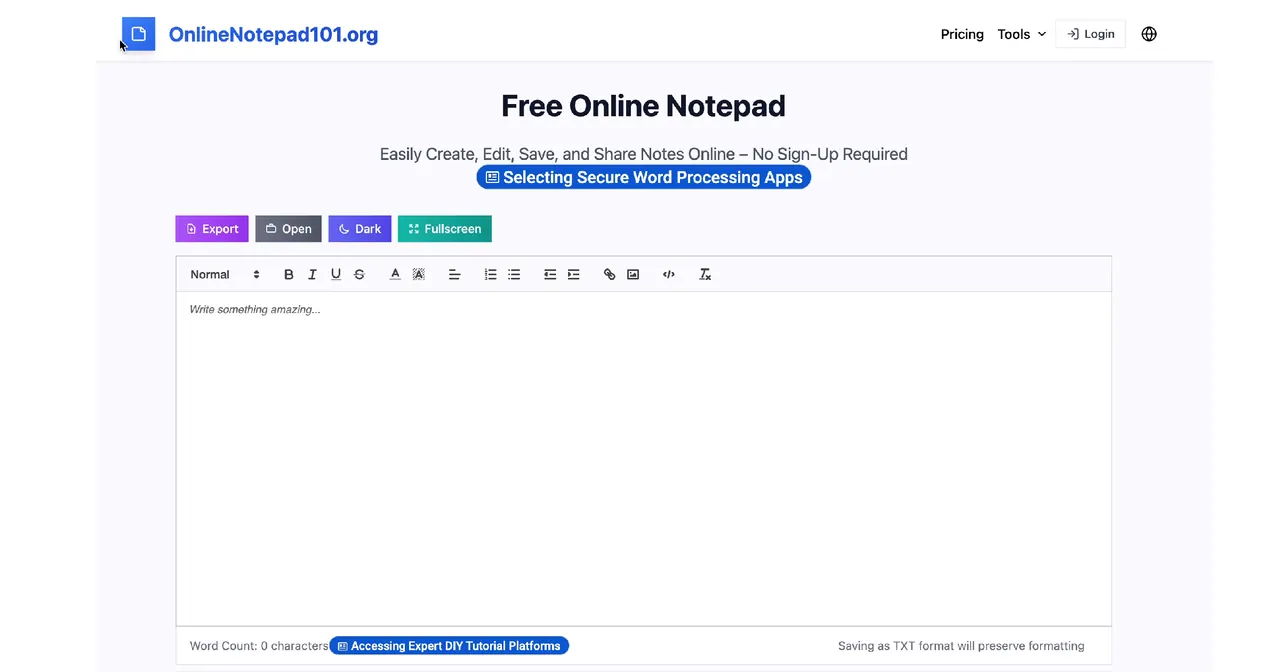 OnlineNotepad101 screenshot