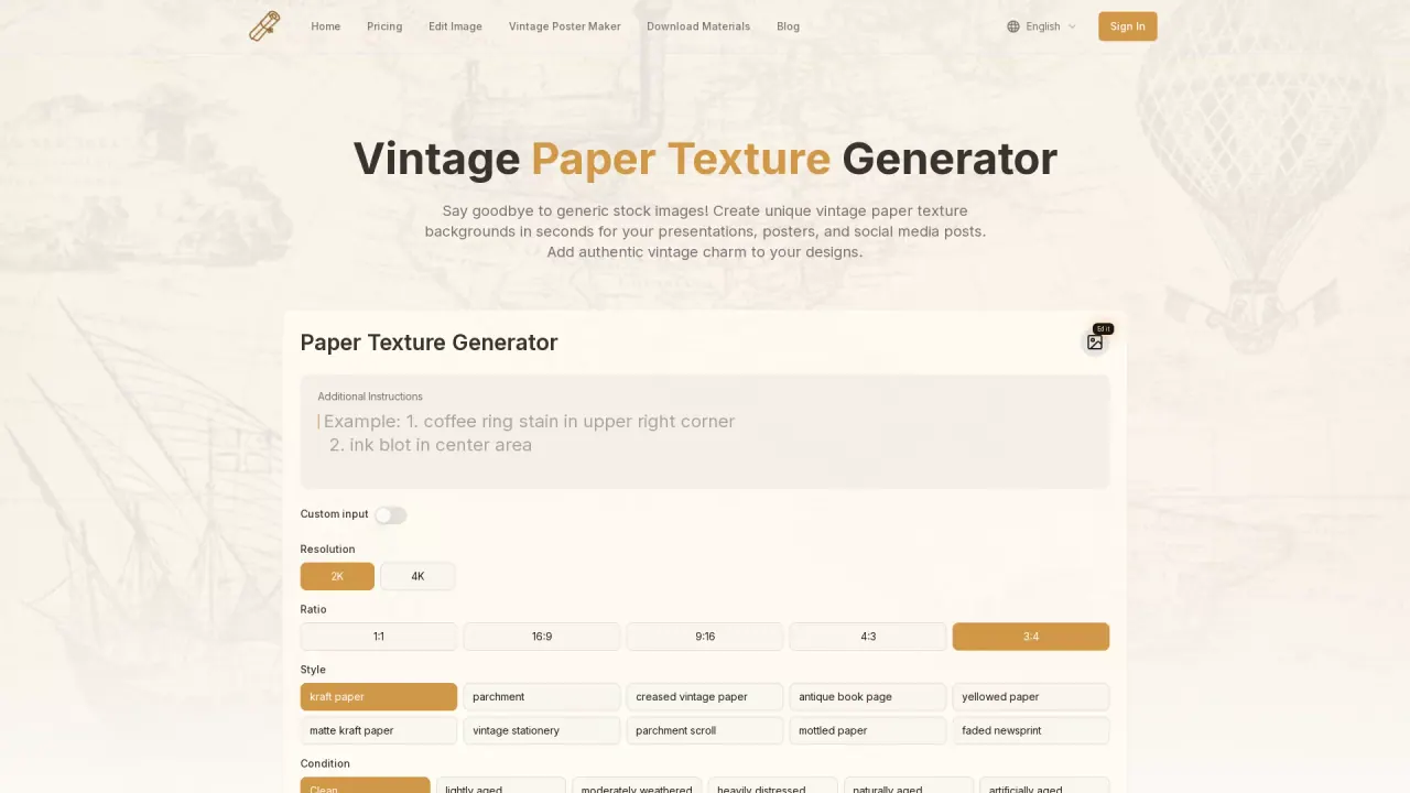 VintagePaperGenerator screenshot