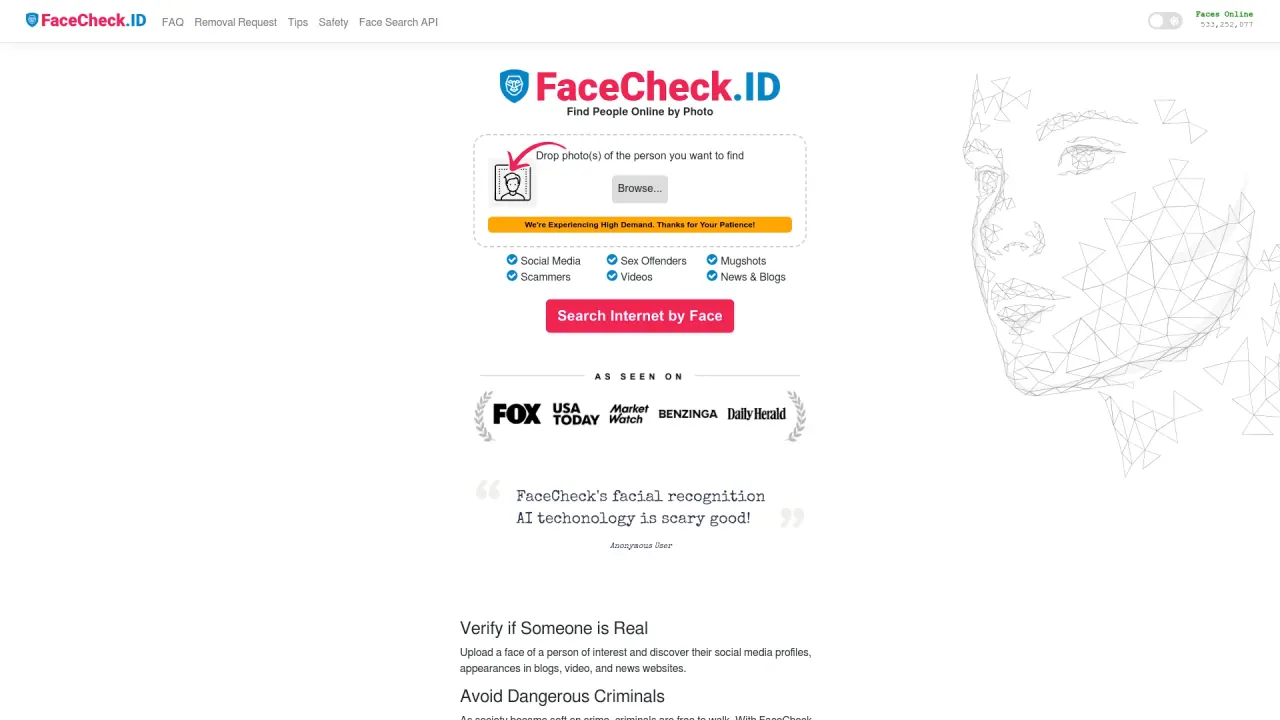 FaceCheck ID screenshot