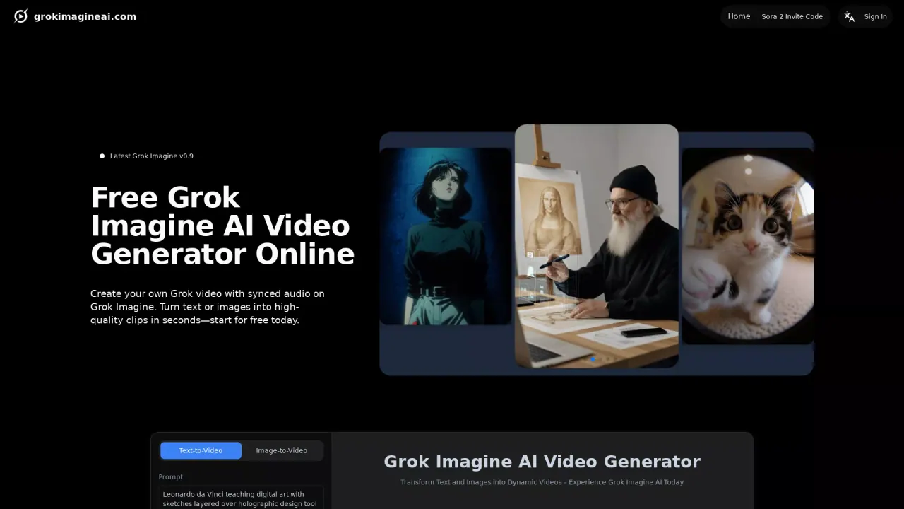 GrokImagineAI.com screenshot