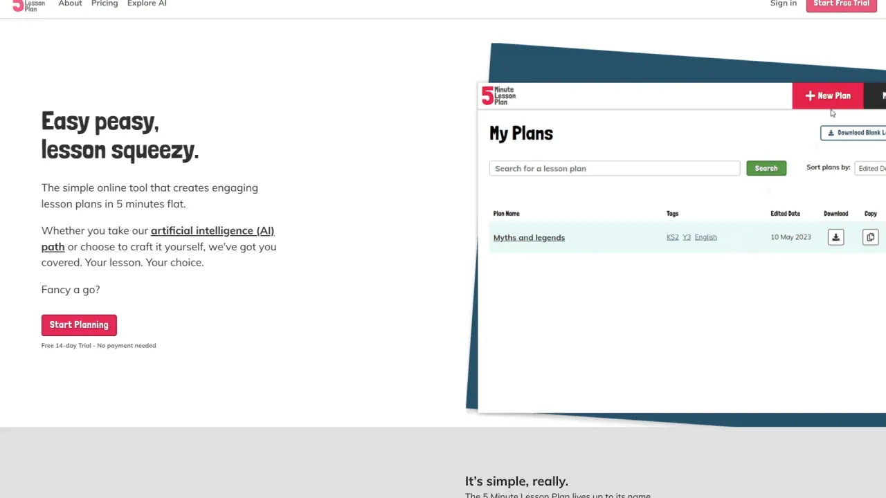 5 Minute Lesson Plan screenshot