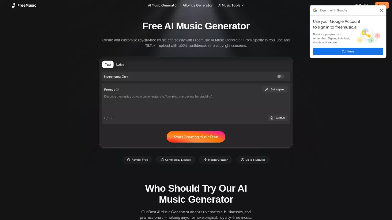 FreeMusic AI screenshot