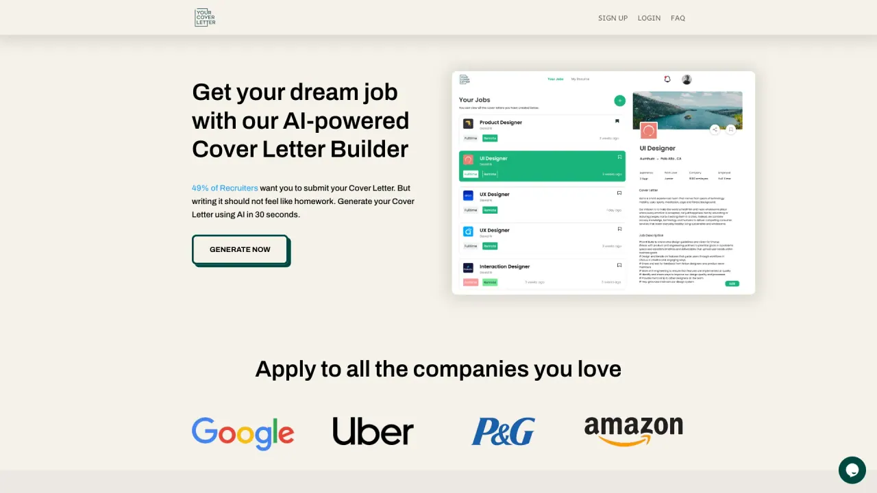 YourCoverLetter screenshot