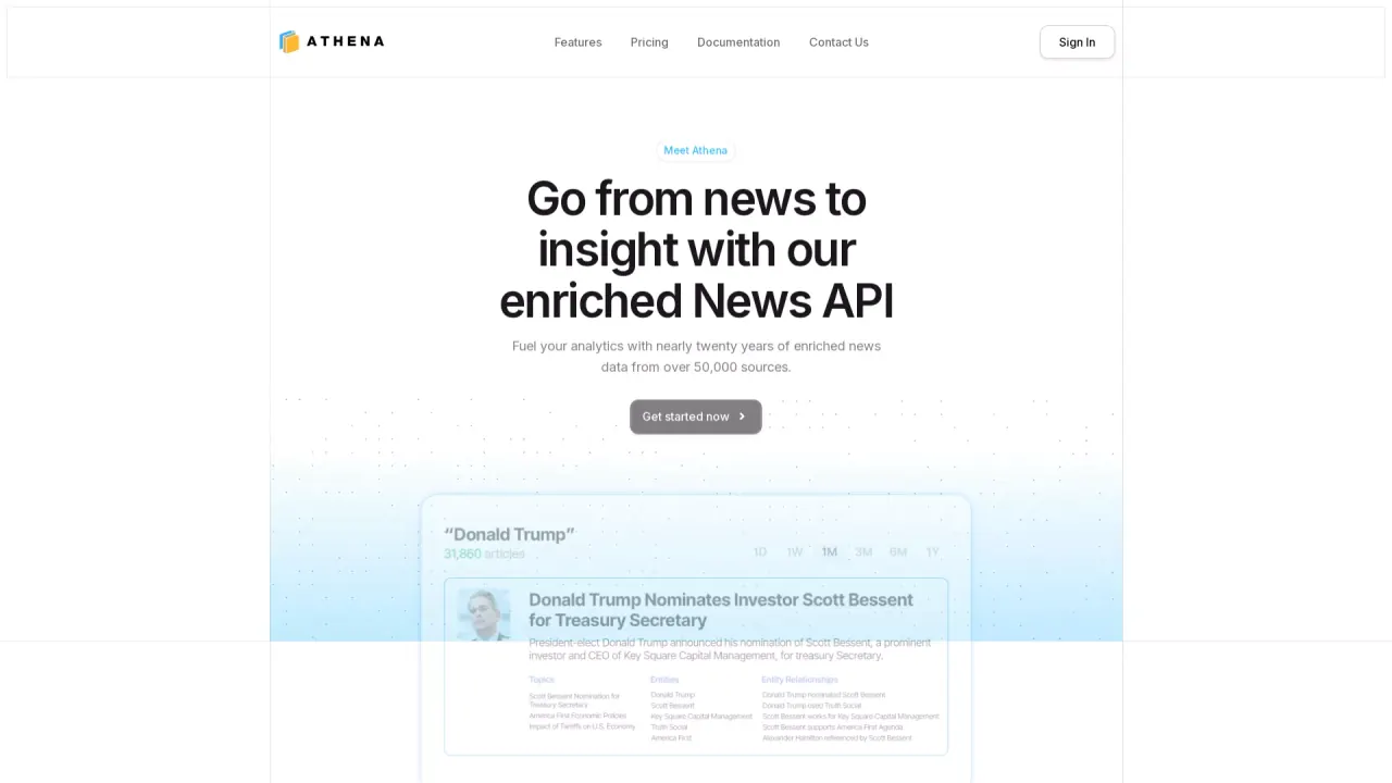 Athena News API screenshot