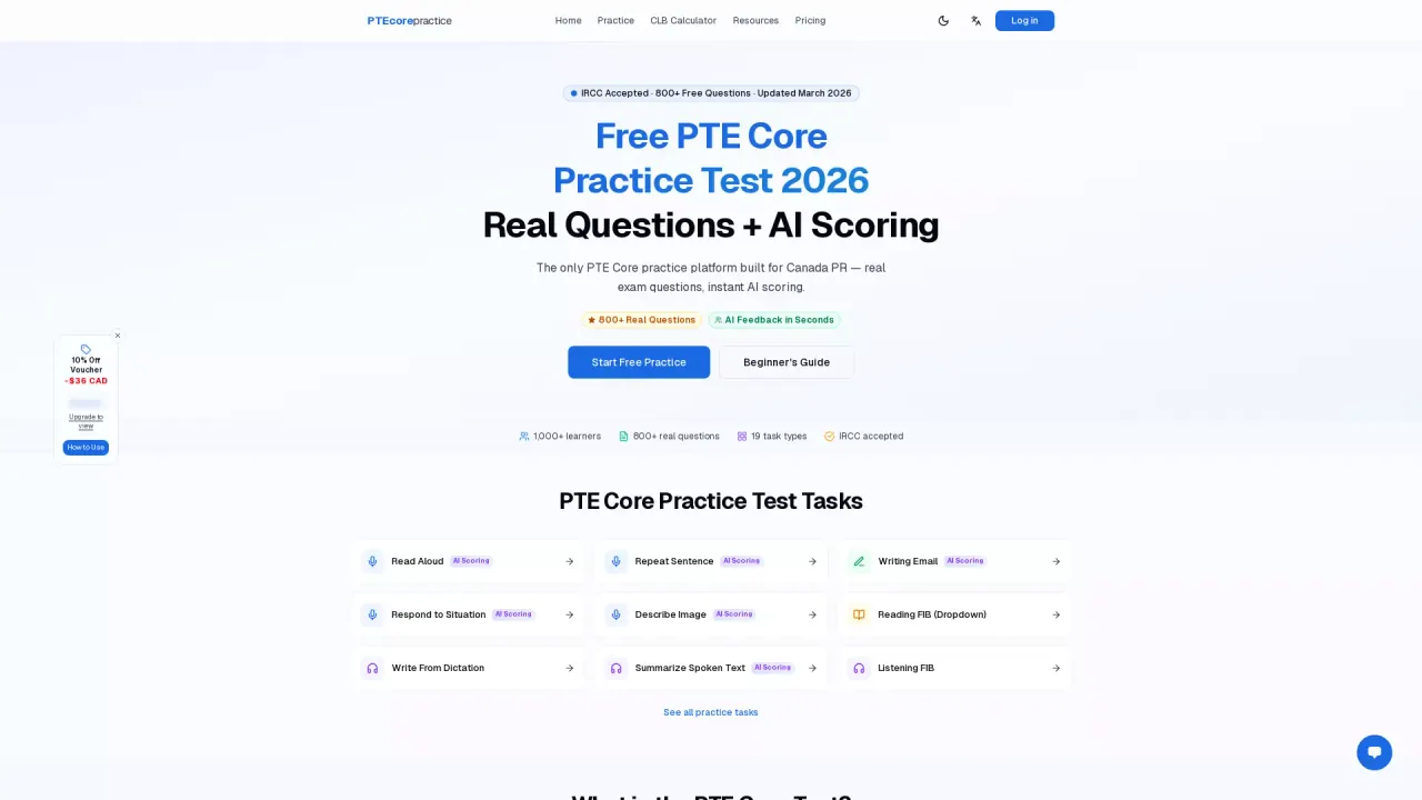 PTEcorepractice screenshot