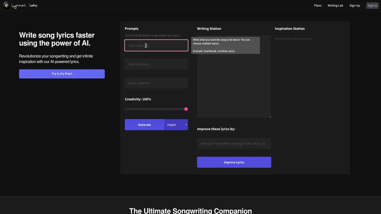 Lyricallabs screenshot
