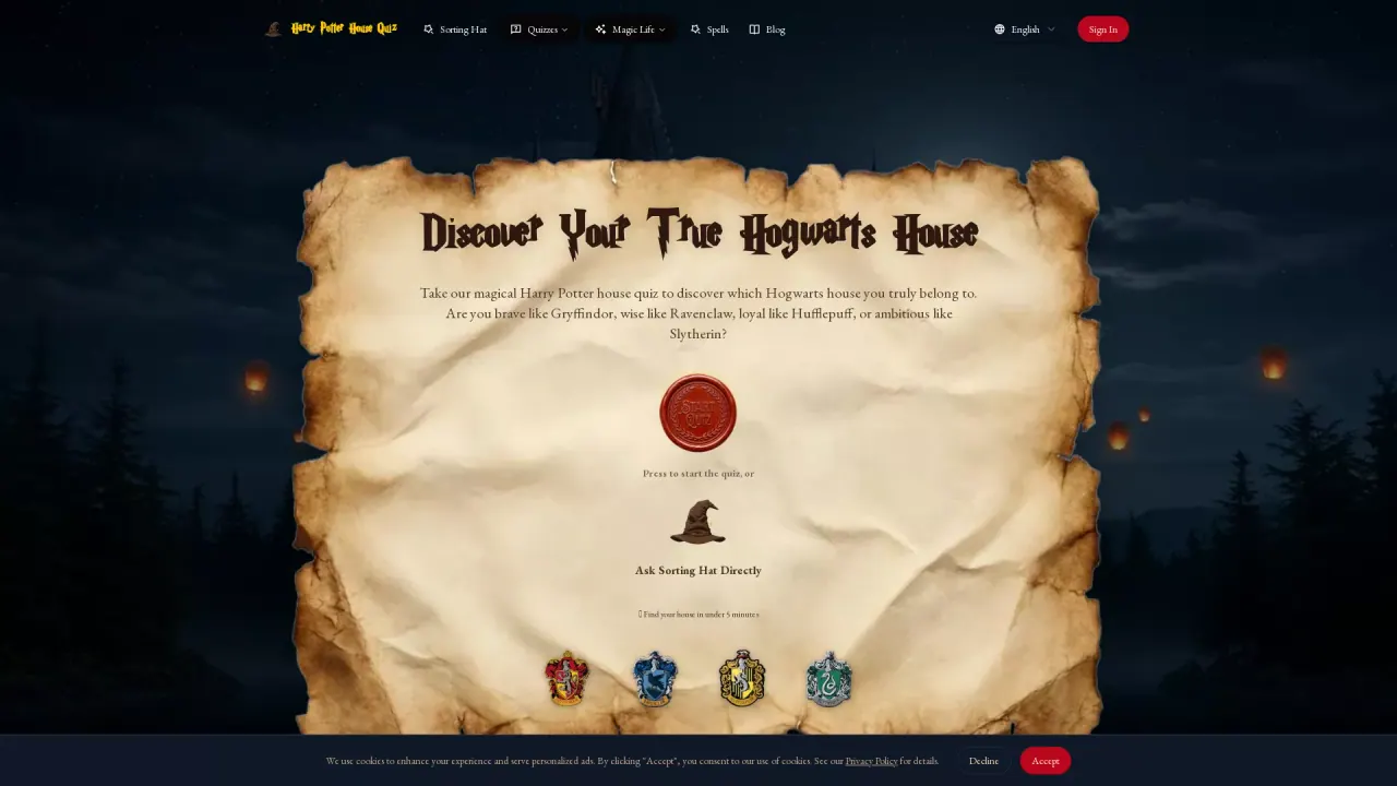 Harry Potter House Quiz Org screenshot