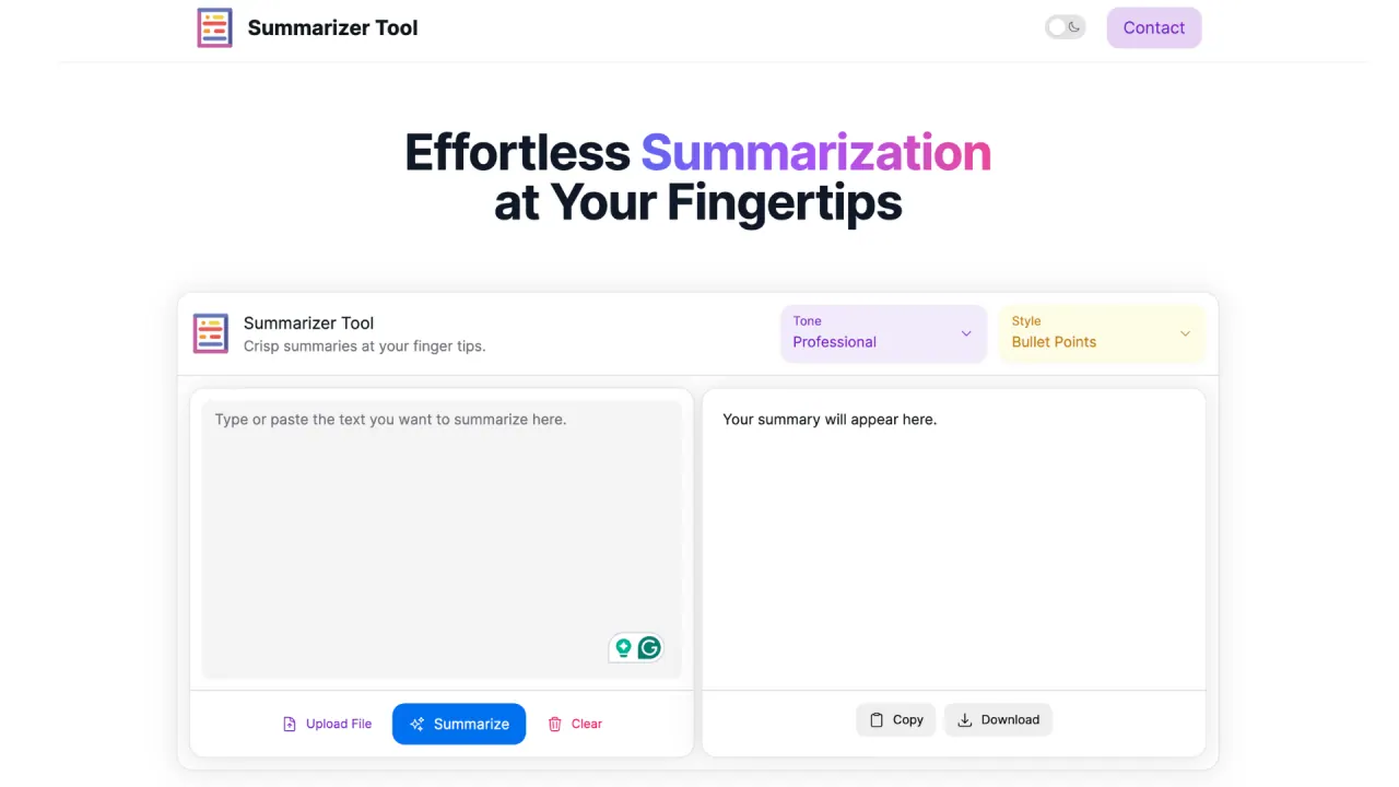 Summarizer Tool screenshot