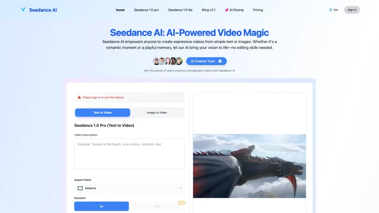 Seedance AI screenshot