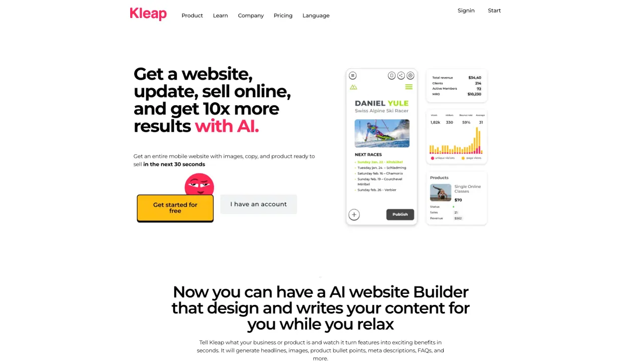 Kleap screenshot