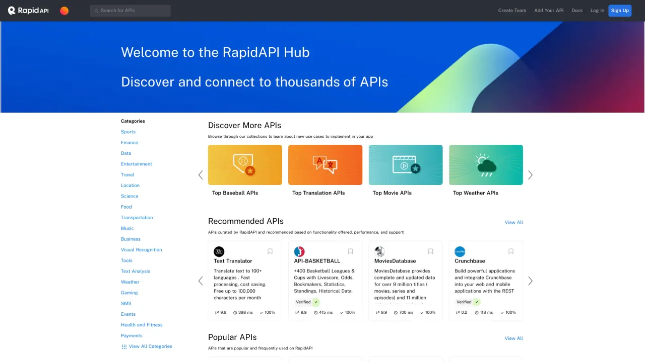 Rapid API screenshot