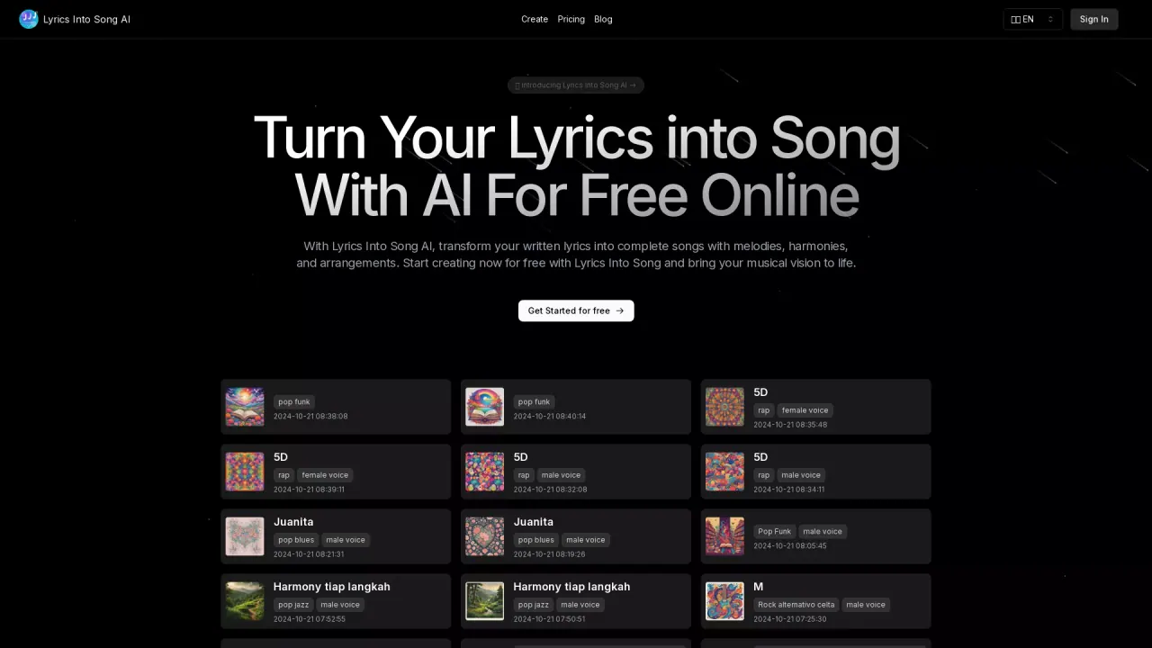 Lyrics Into Song AI screenshot