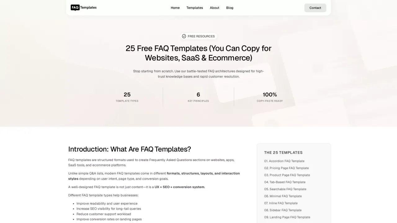 FAQ Templates screenshot