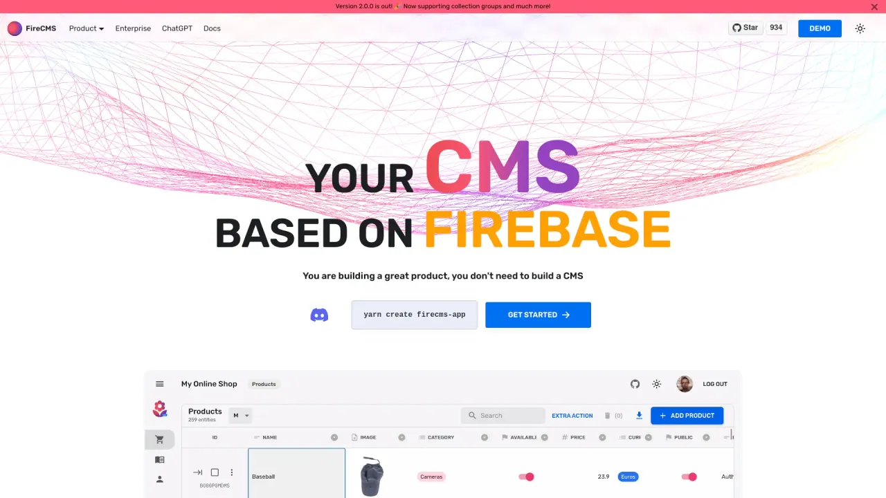 FireCMS screenshot