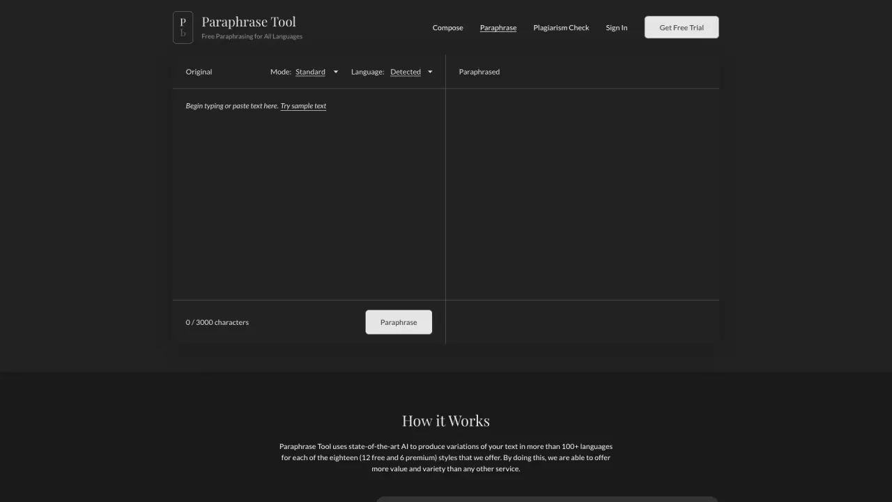 Paraphrase Tool screenshot