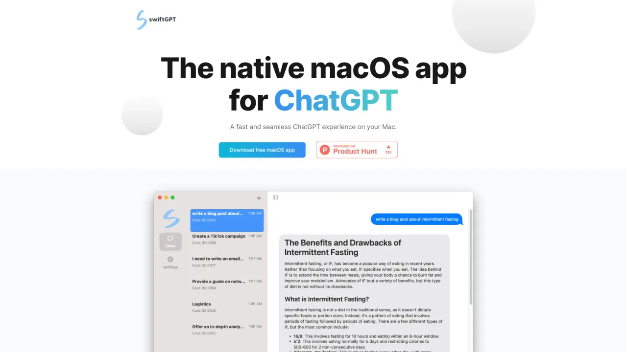 SwiftGPT screenshot